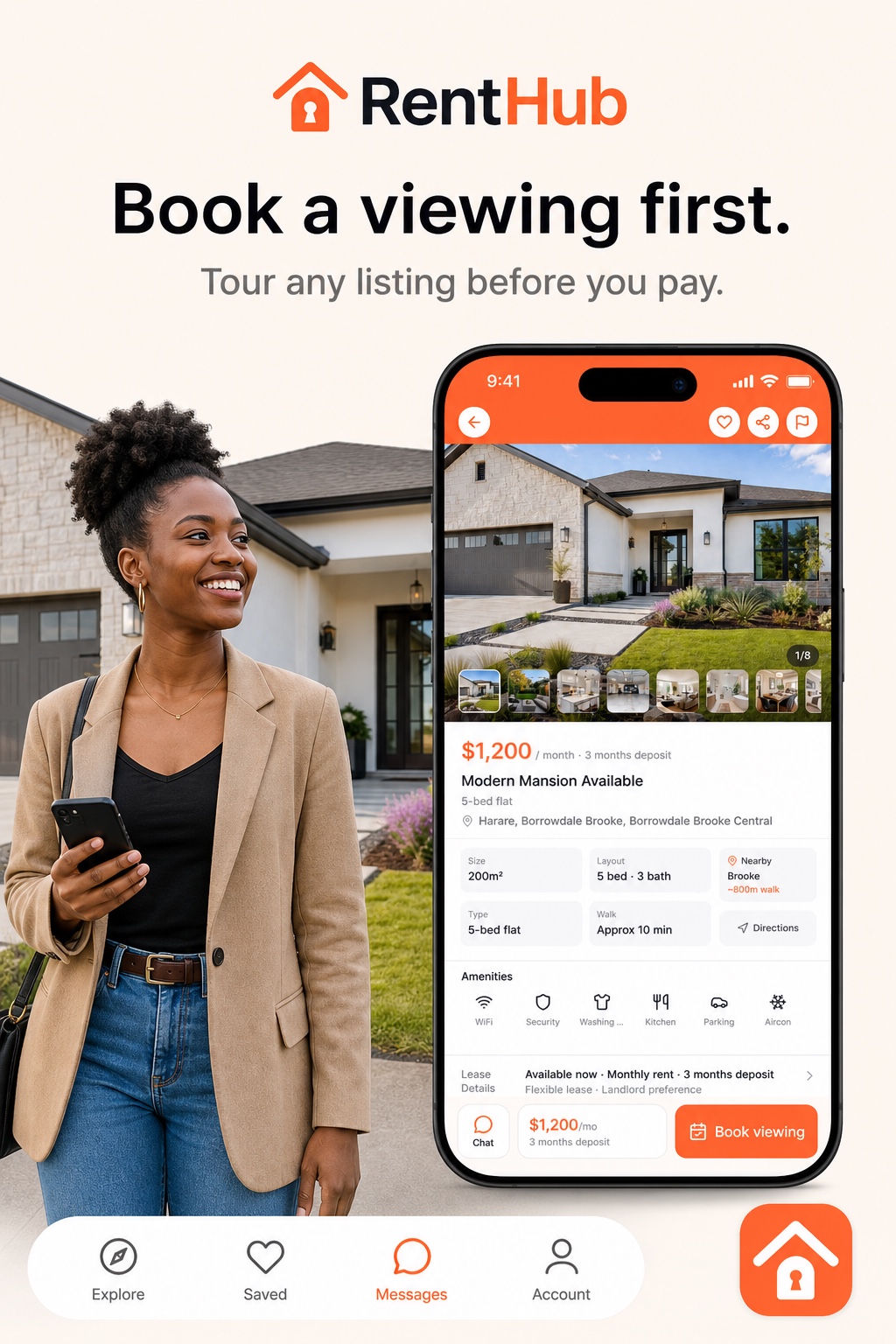 RentHub viewing request on a phone