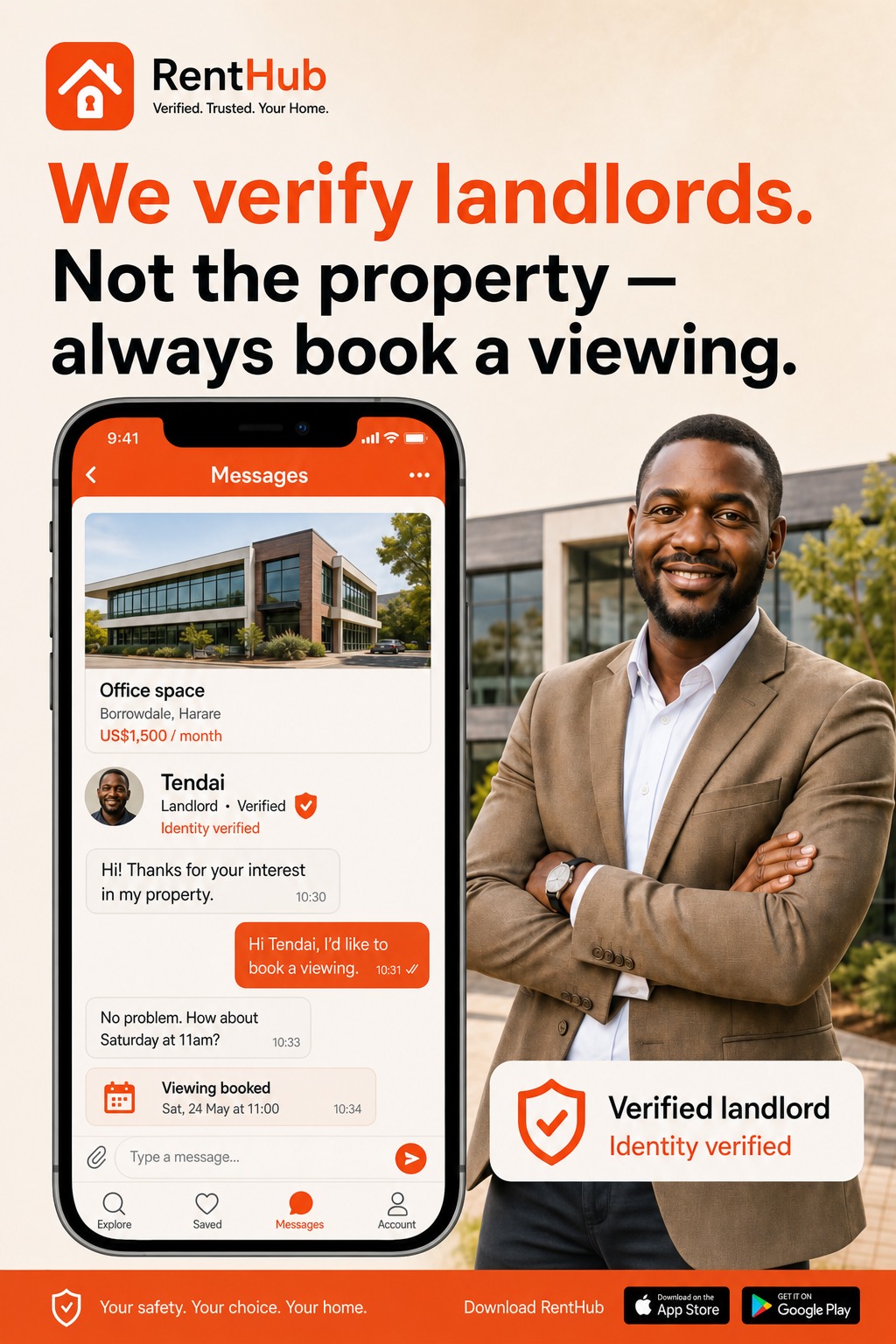 RentHub verified listing detail on a phone
